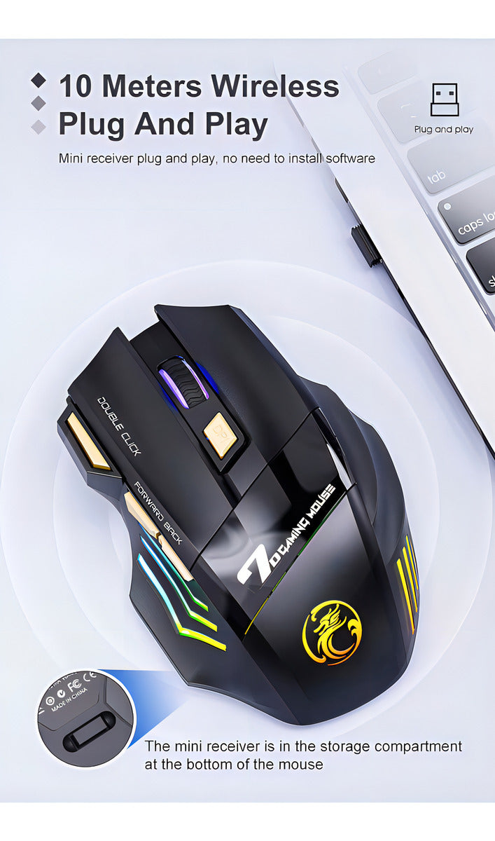Mouse Inalámbrico Recargable Bluetooth Gaming Portátil Y Pc Color Negro