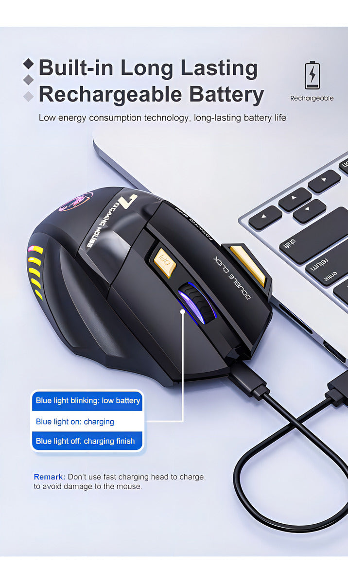 Mouse Inalámbrico Recargable Bluetooth Gaming Portátil Y Pc Color Negro