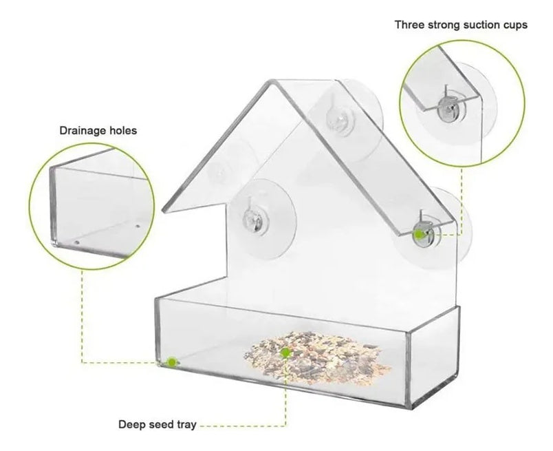 Alimentador De Aves De Ventana Transparente, Casa De Pájaros