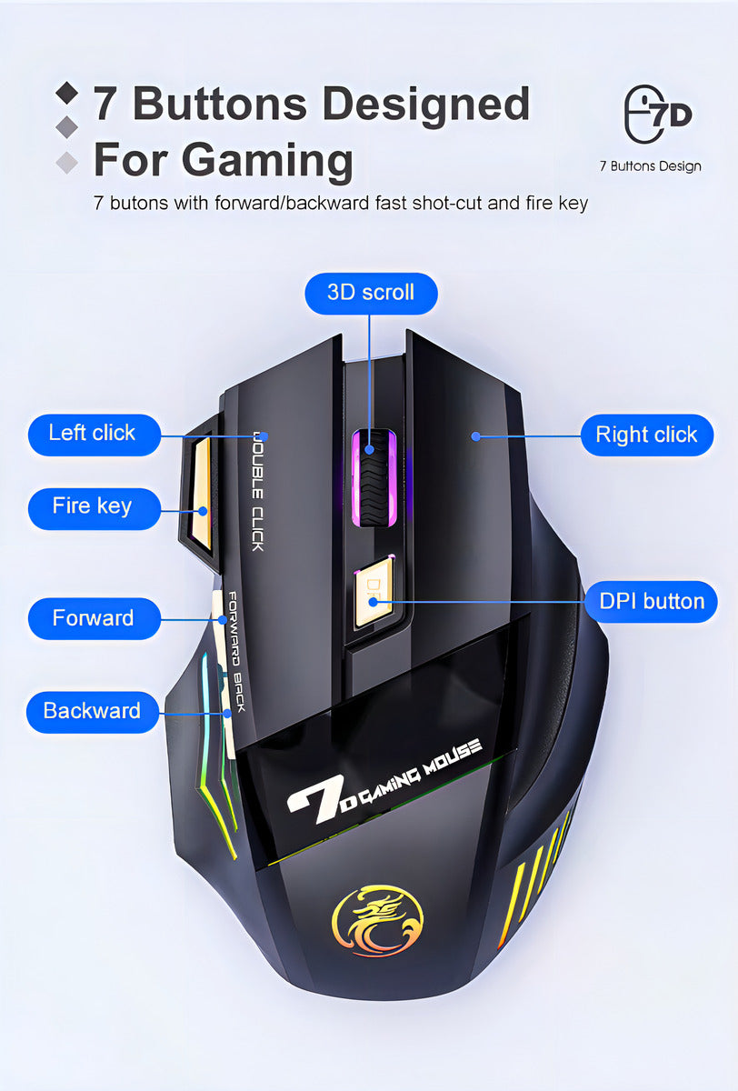 Mouse Inalámbrico Recargable Bluetooth Gaming Portátil Y Pc Color Negro