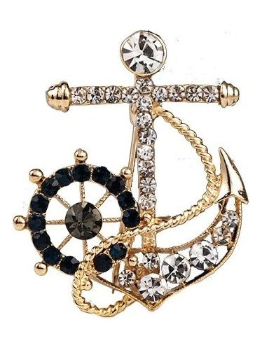 Broche Naval De Metal Con Diamantes De Imitación, Para Traje