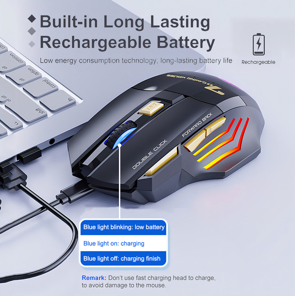 Mouse Inalámbrico Recargable Bluetooth Gaming Portátil Y Pc Color Negro