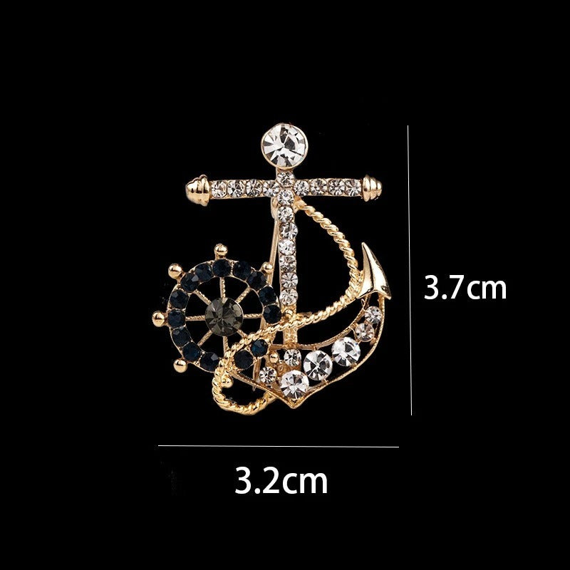 Broche Naval De Metal Con Diamantes De Imitación, Para Traje
