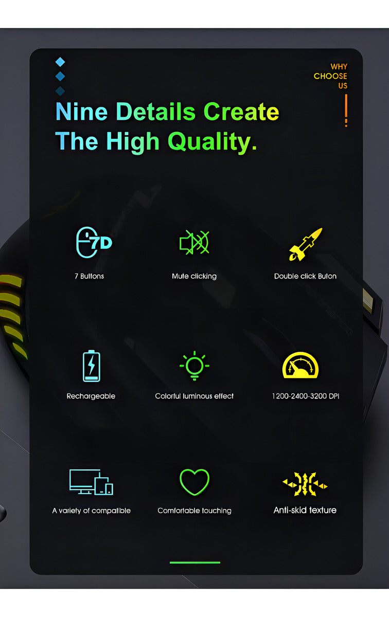 Mouse Inalámbrico Recargable Bluetooth Gaming Portátil Y Pc Color Negro