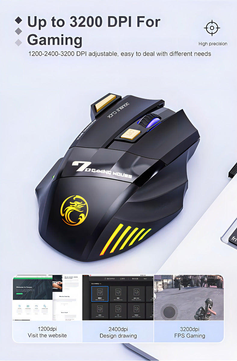 Mouse Inalámbrico Recargable Bluetooth Gaming Portátil Y Pc Color Negro